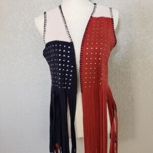 Voice of California patriotic fringe studded suede-look women’s vest medium